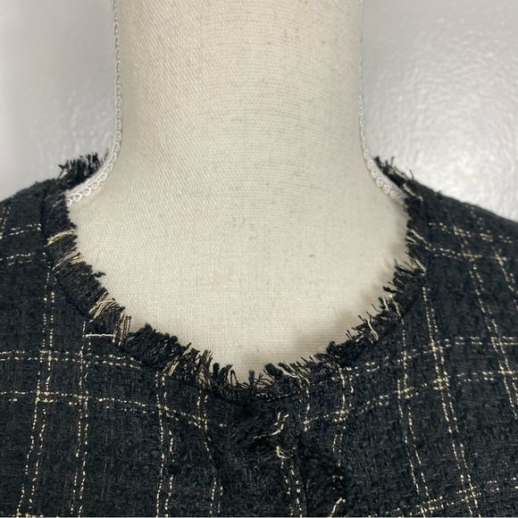 Ann Taylor Shimmer Plaid Fringe Tweed Jacket - Picture 4 of 9
